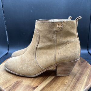 Tory Burch Women’s Size 7.5 Sabe Suede Ankle Booties Shoes Tan Brown